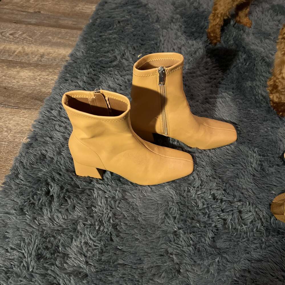 Delicious Women's Square Toe High Top Mid Block Heel Ankle Bootie, 7 M US -